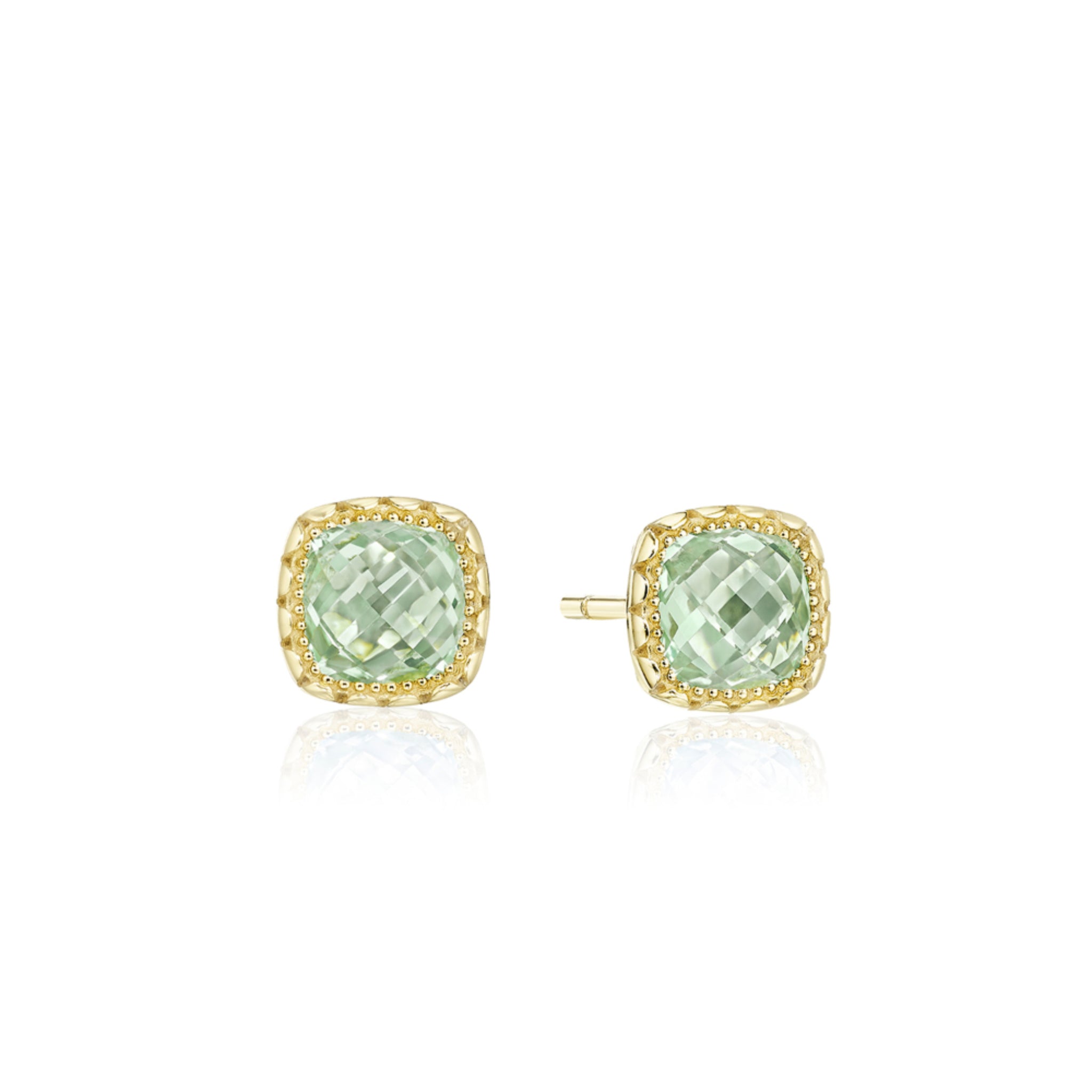 Gorgeous Tacori Cushion - Cut Prasiolite Stud Earrings Crafted in 14k Yellow Gold