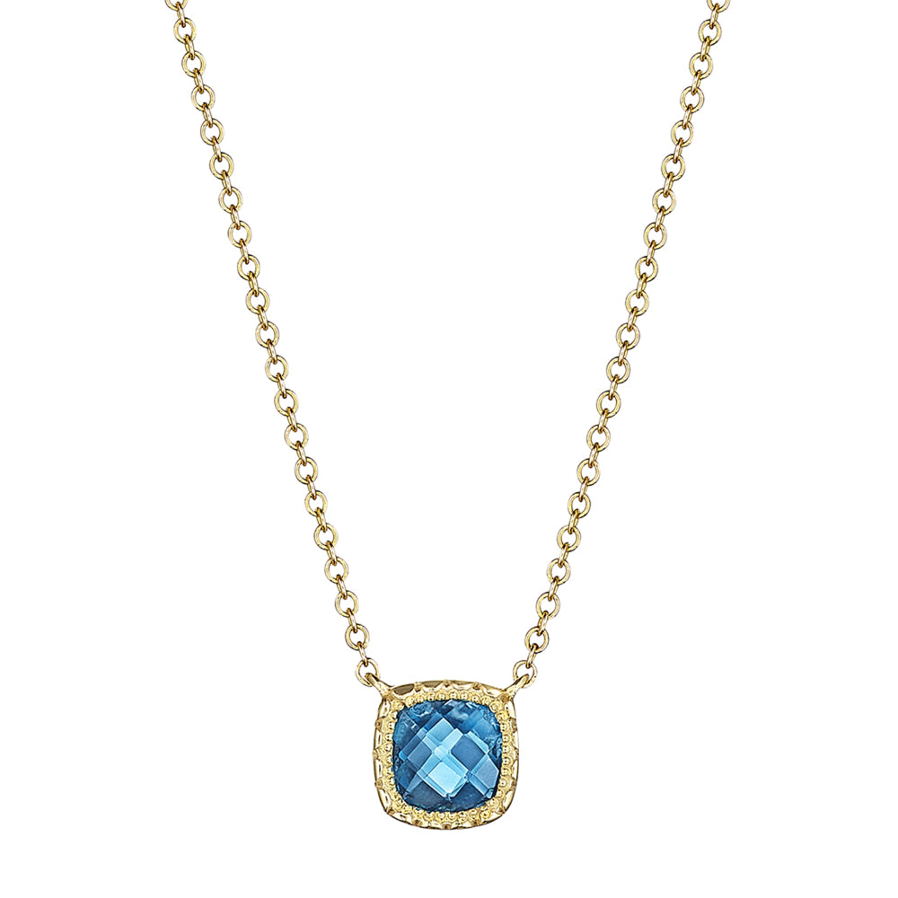 Tacori 5mm Cushion Cut London Blue Topaz Necklace in 14kt Rose or Yellow Gold