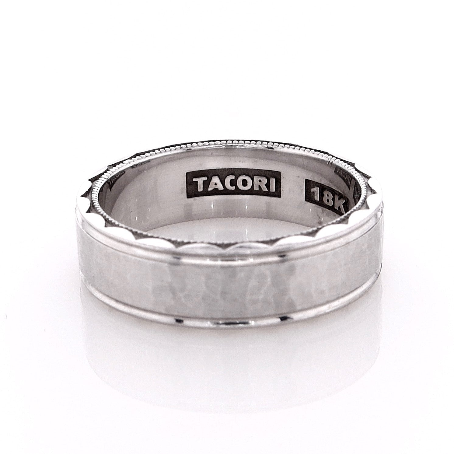 18K White Gold Hammered Men's Estate Tacori Wedding Band, Size 6.75