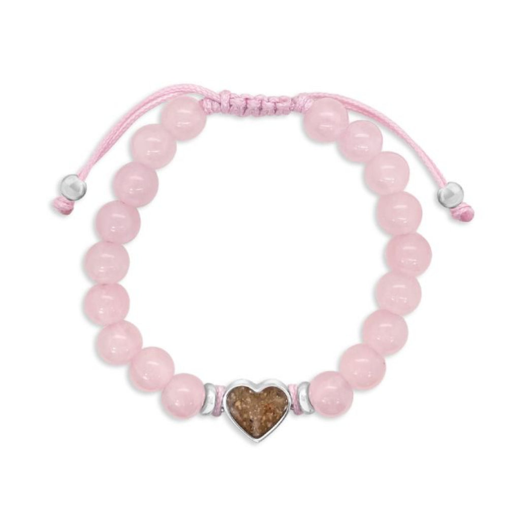 Adjustable Dune Beaded Bracelet with Heart Design and Rose Quartz Gemstone