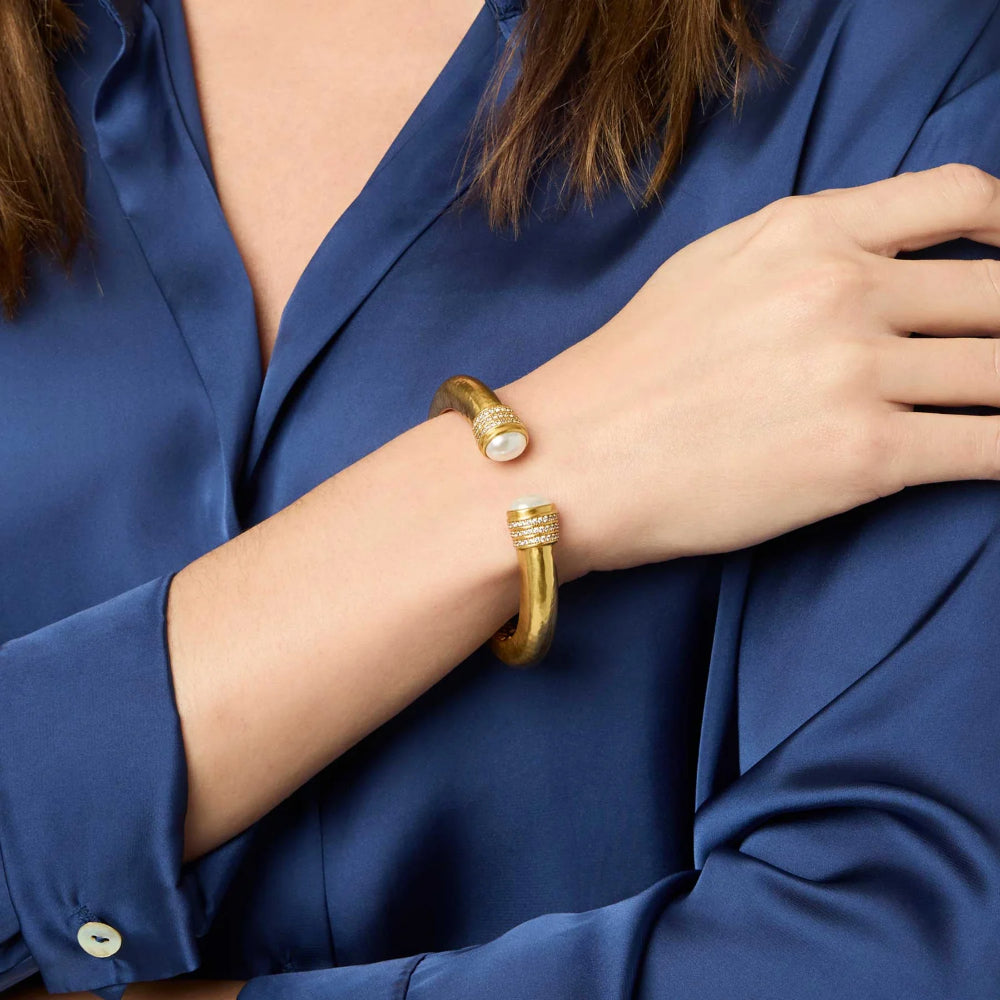 Julie Vos Luna Demi Gold-plated Jewelry Cuff with Faceted Gemstone Endcaps and Pavé Rings