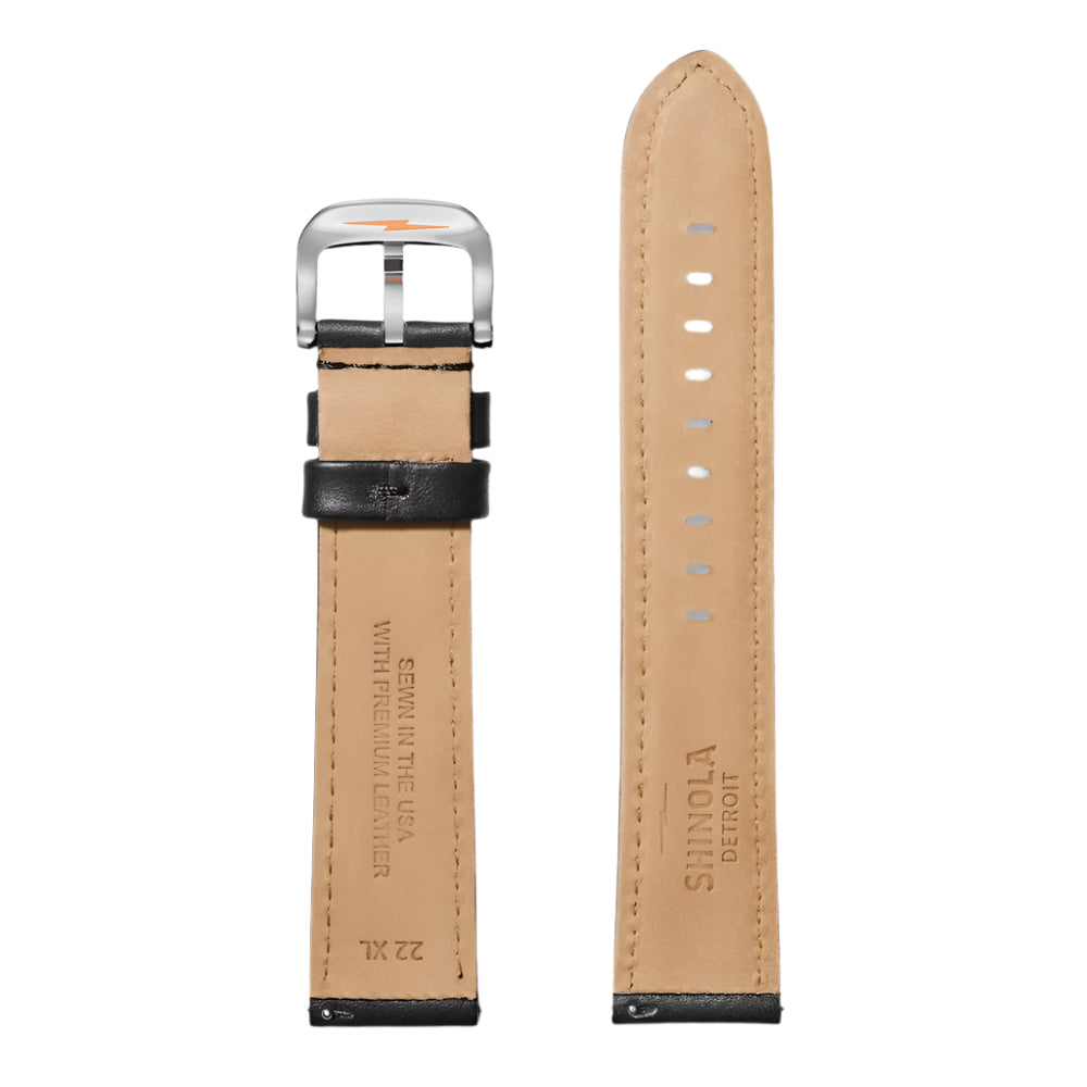 Shinola 22mm Black Leather Watch Strap with Quick Release, Measuring 140mm x 100mm (Extra Long)