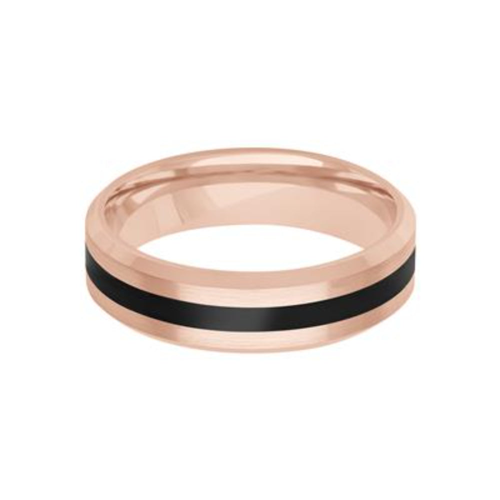 Exquisite Men's 14k Rose Gold and Ceramic Ring for Wedding Bands