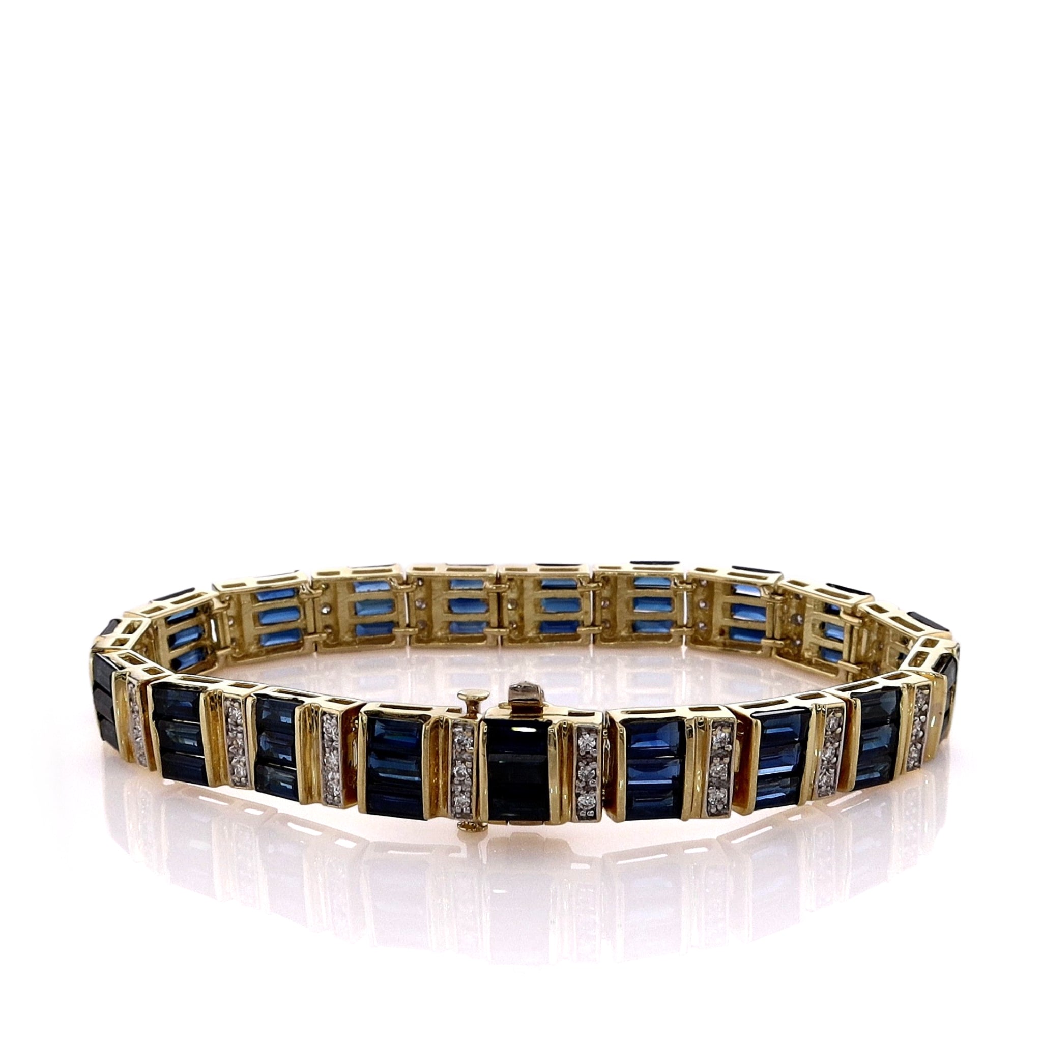Exquisite 18K Yellow Gold Bracelet with 6.75 Length Sapphires and Diamonds