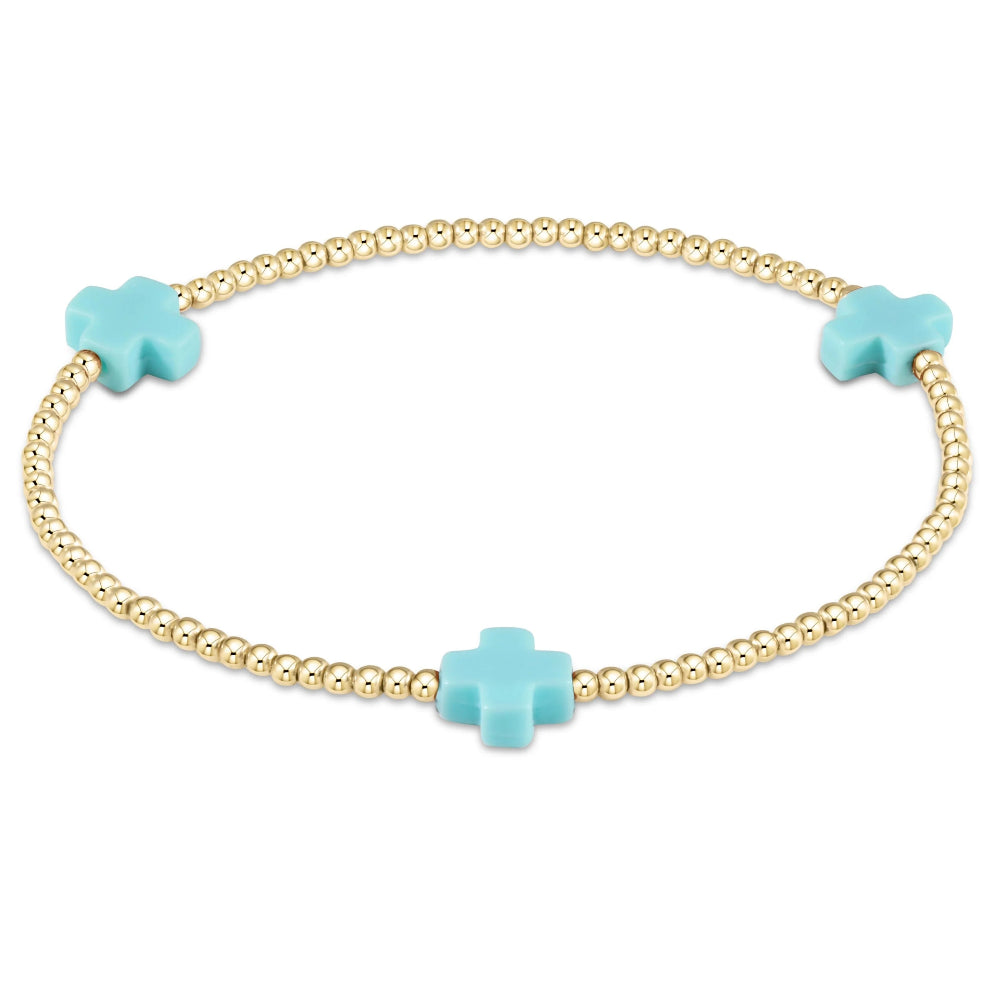 enewton Signature 6.25 Turquoise 2mm Cross Gold Pattern Bead Bracelet
