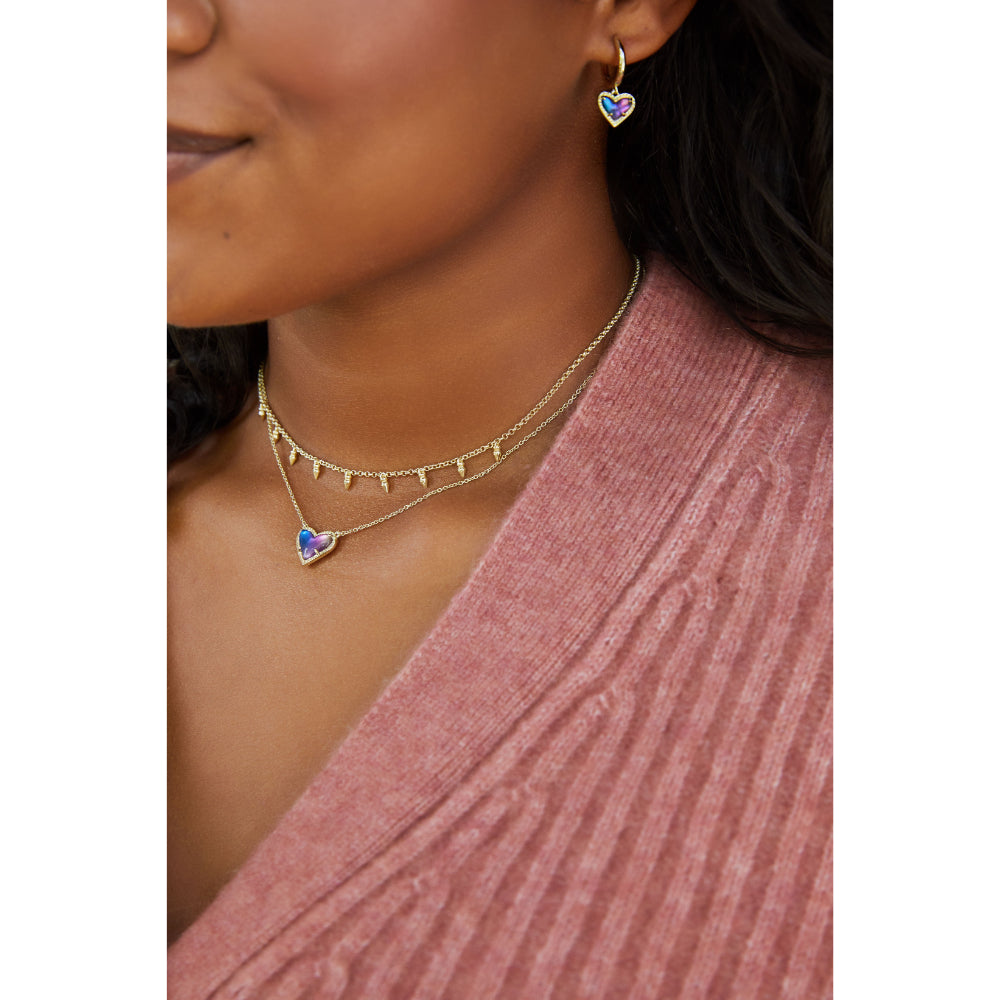 Kendra Scott Rose Gold Pink Drusy Ari Heart Short Pendant Necklace