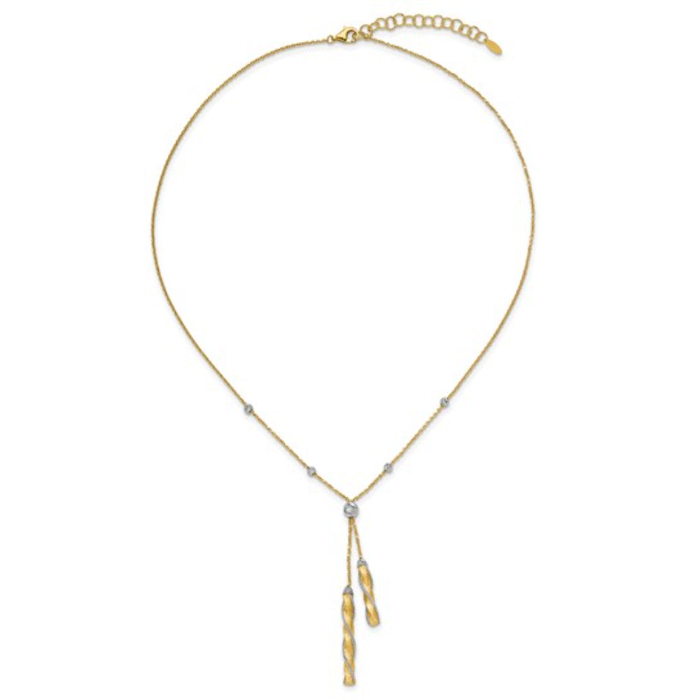 Stunning 14k Two-Tone Gold Polished and Satin Finish Diamond-Cut Adjustable Lariat Necklace for Women