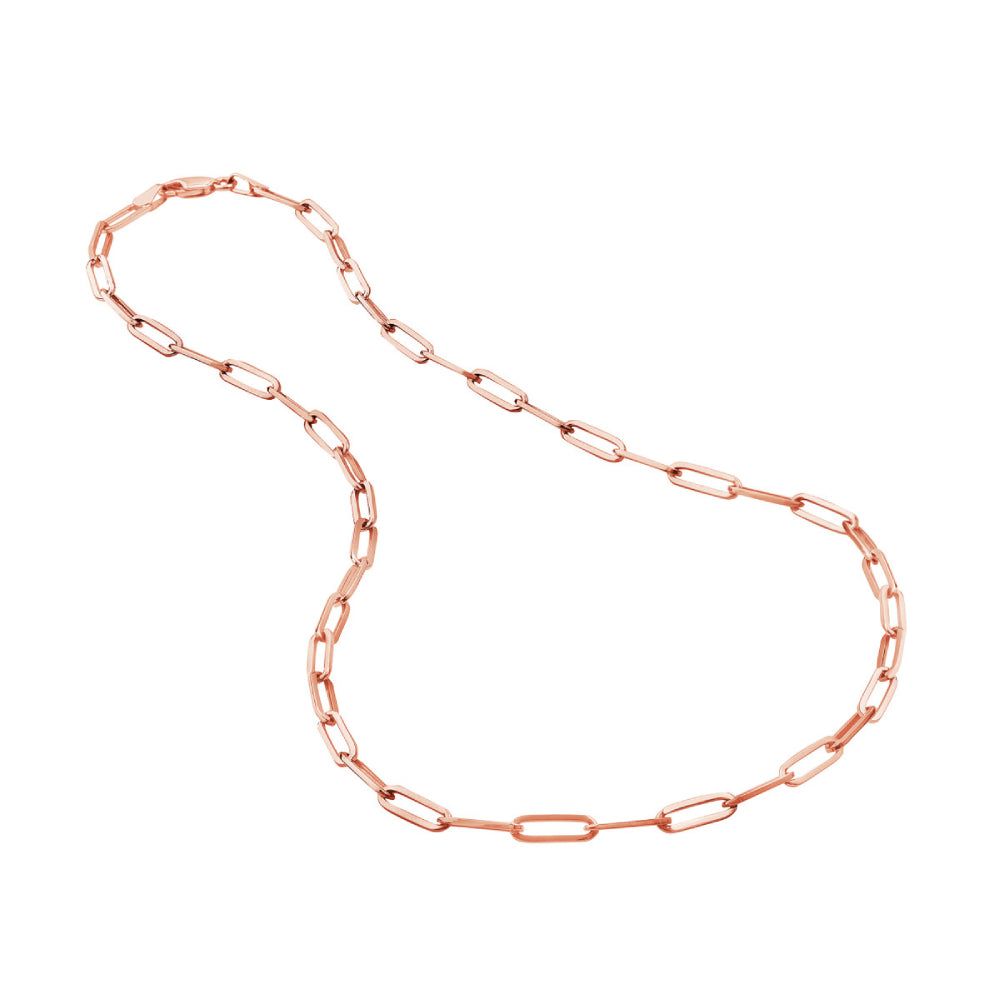 14K Rose Gold Paper Clip Style Bracelet with 8-Inch Length and Lobster Clasp
