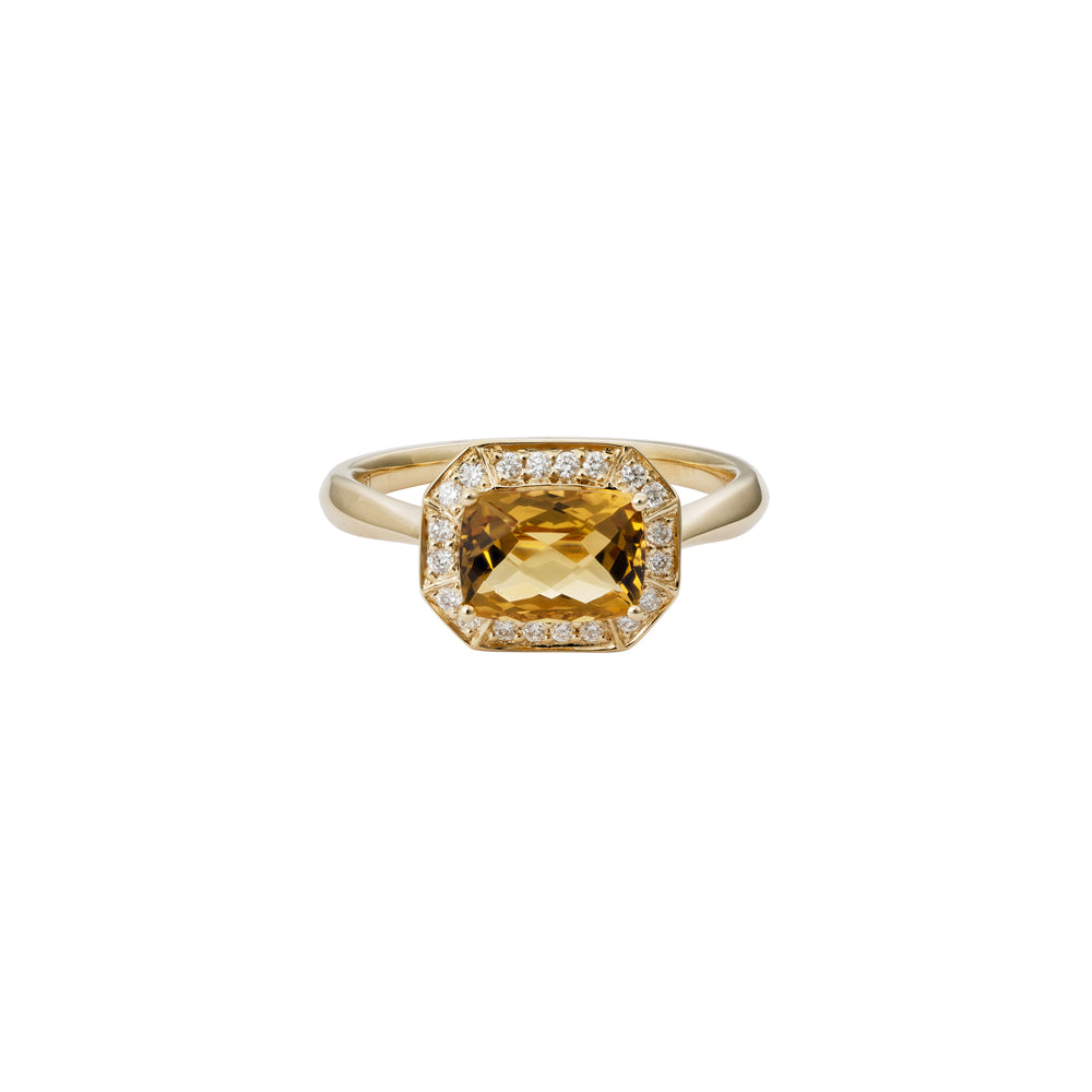 14K Gold Semi-Precious Cushion Cut Gemstone with 0.14ct Diamond Halo Ring