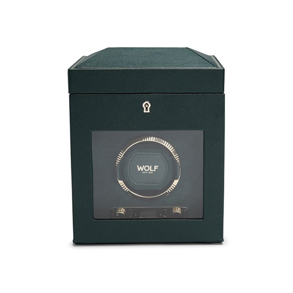 Wolf Designs Green British Racing Single Watch Winder with Storage and Unique Features