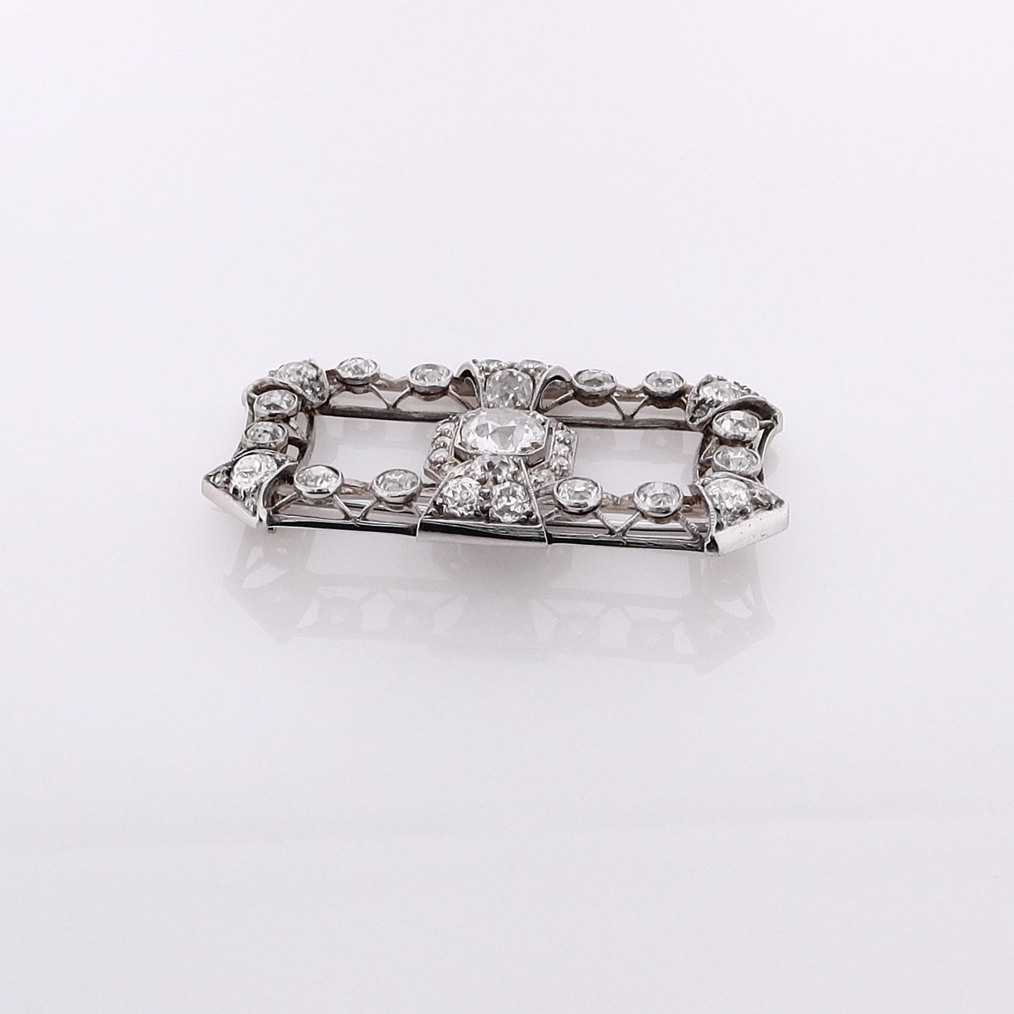 Estate Luxury Platinum and 18k White Gold Rectangular Diamond Brooch Pin
