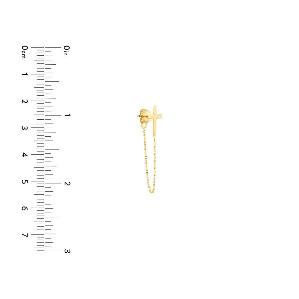Stylish 14k Yellow Gold Cross Earrings with Dangling Chain