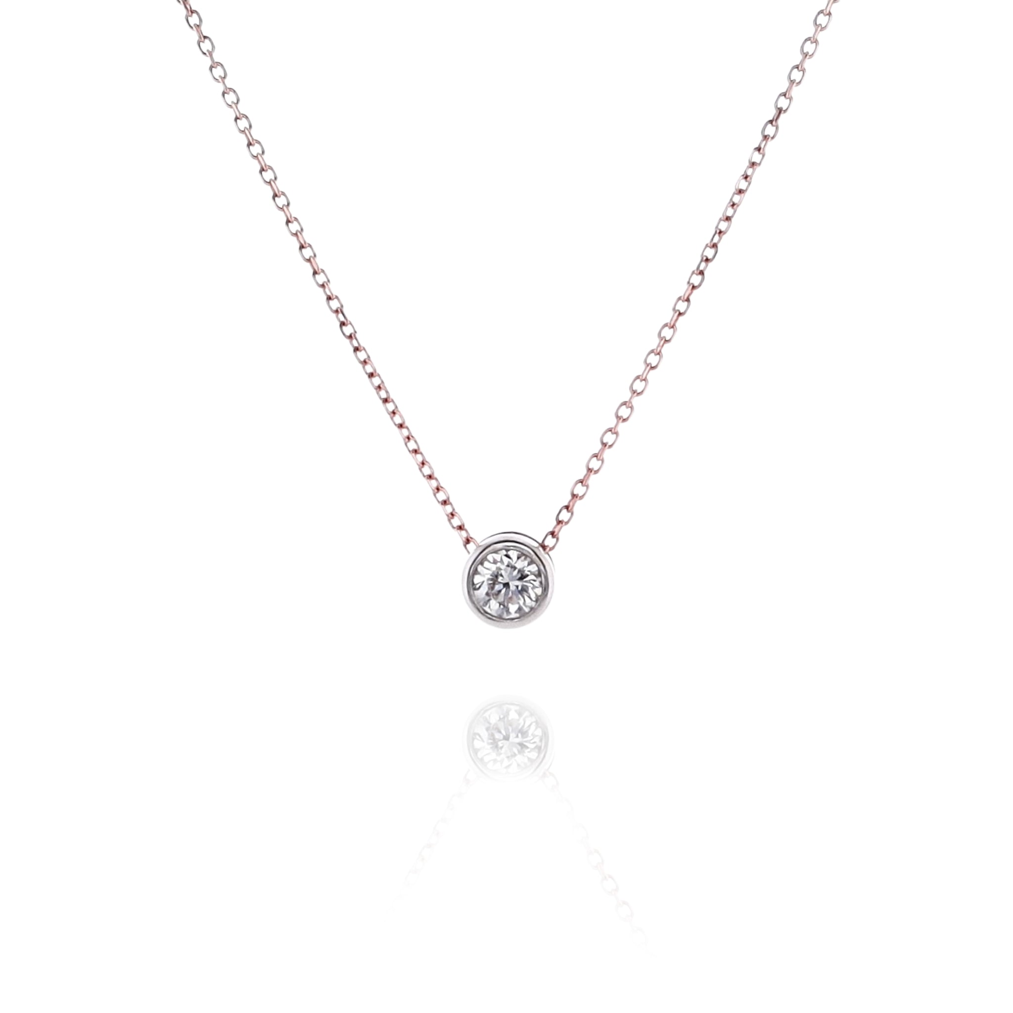 Exquisite 14 Karat Two-Tone Estate White Gold Solitaire Donut Diamond Pendant with Adjustable Rose Gold Chain Necklace