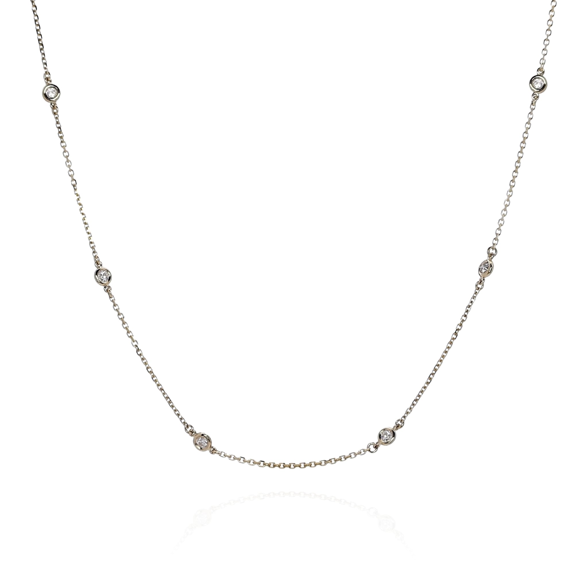 18-Inch 14k Yellow Gold Necklace with 12 Round Brilliant Cut Diamonds Ranging from 0.35 to 0.49 Carats