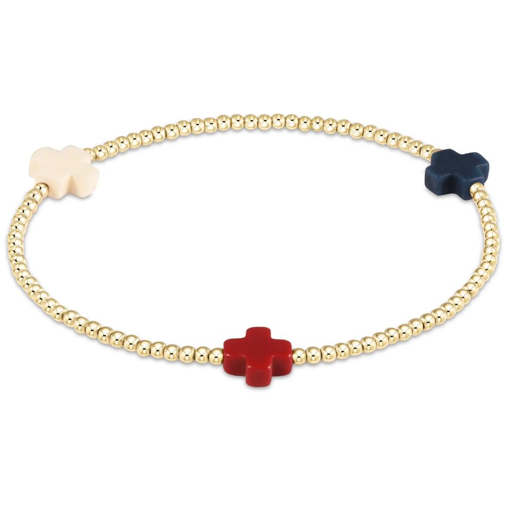 enewton 5.5-inch egirl Signature Cross Gold Pattern 2mm Beaded Bracelet - Firecracker Design for 2024 Fourth of July Celebration