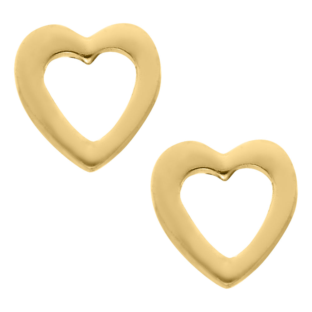 Adorable 14k Gold Open - Heart Design Children's Earrings with Screw - Back Posts
