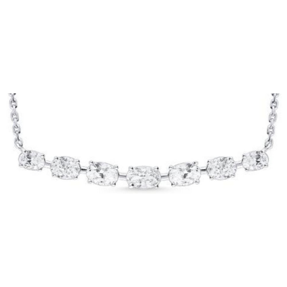 14k White Gold Oval Diamond Bar Adjustable Pendant Necklace
