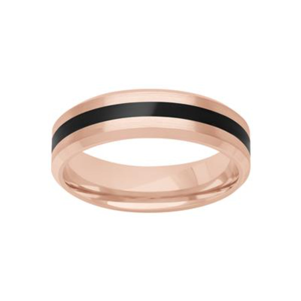 Exquisite Men's 14k Rose Gold and Ceramic Ring for Wedding Bands