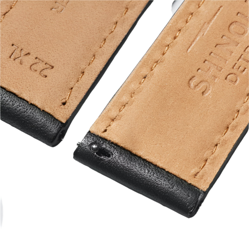 Shinola 22mm Black Leather Watch Strap with Quick Release, Measuring 140mm x 100mm (Extra Long)