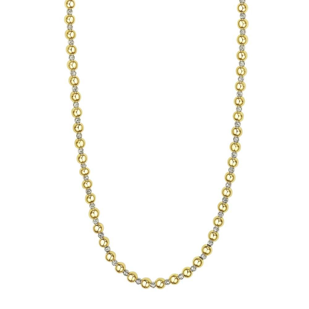 14k Yellow and White Gold Two-Tone Polished & Diamond-Cut Adjustable Beaded Chain Necklace