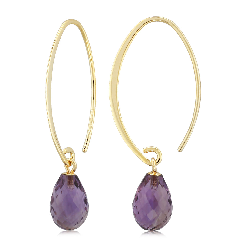 14k Gold Elegant Gemstone Drop Earrings with a Simple Sweep Design, Ideal for Women's Jewelry