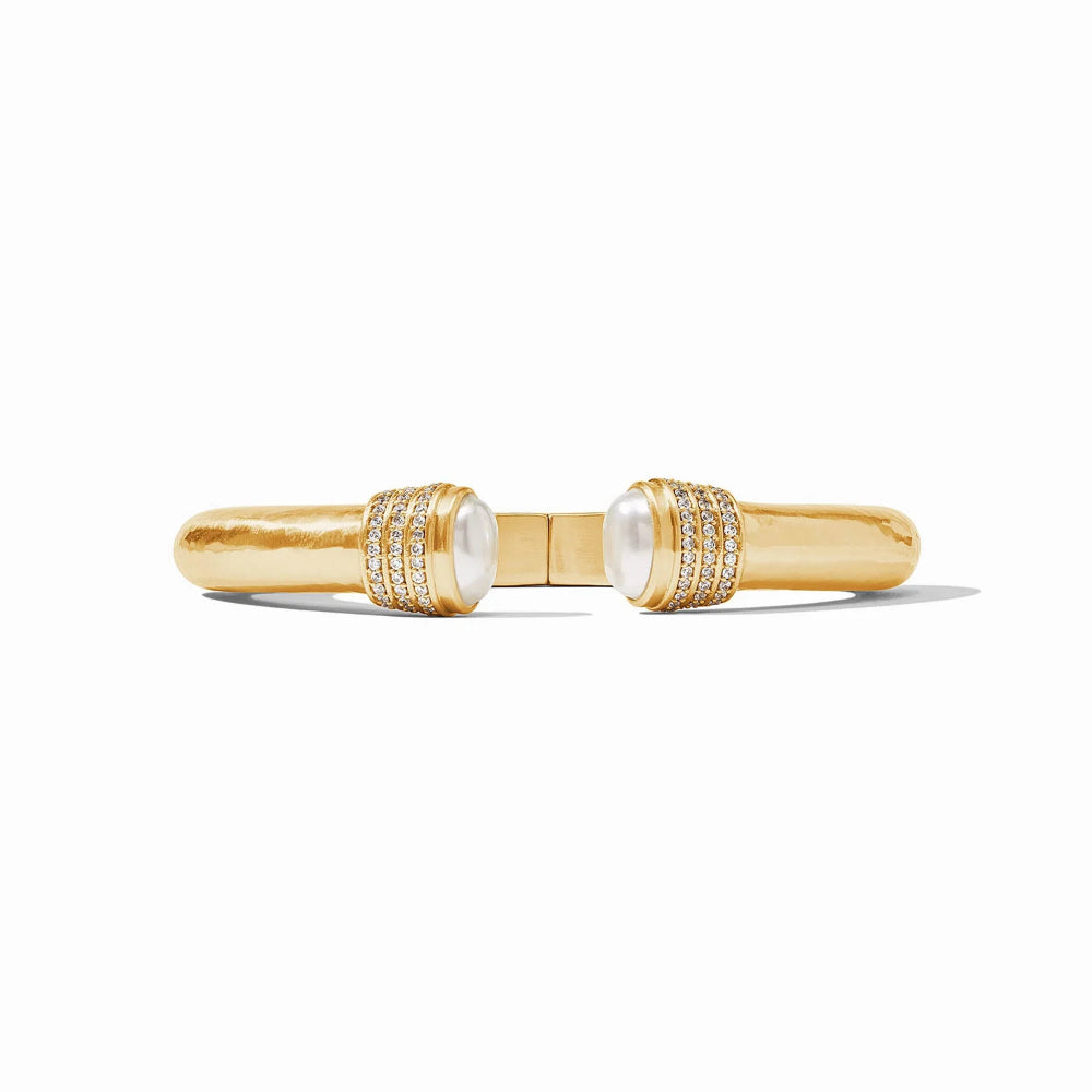 Julie Vos Luna Demi Gold-plated Jewelry Cuff with Faceted Gemstone Endcaps and Pavé Rings