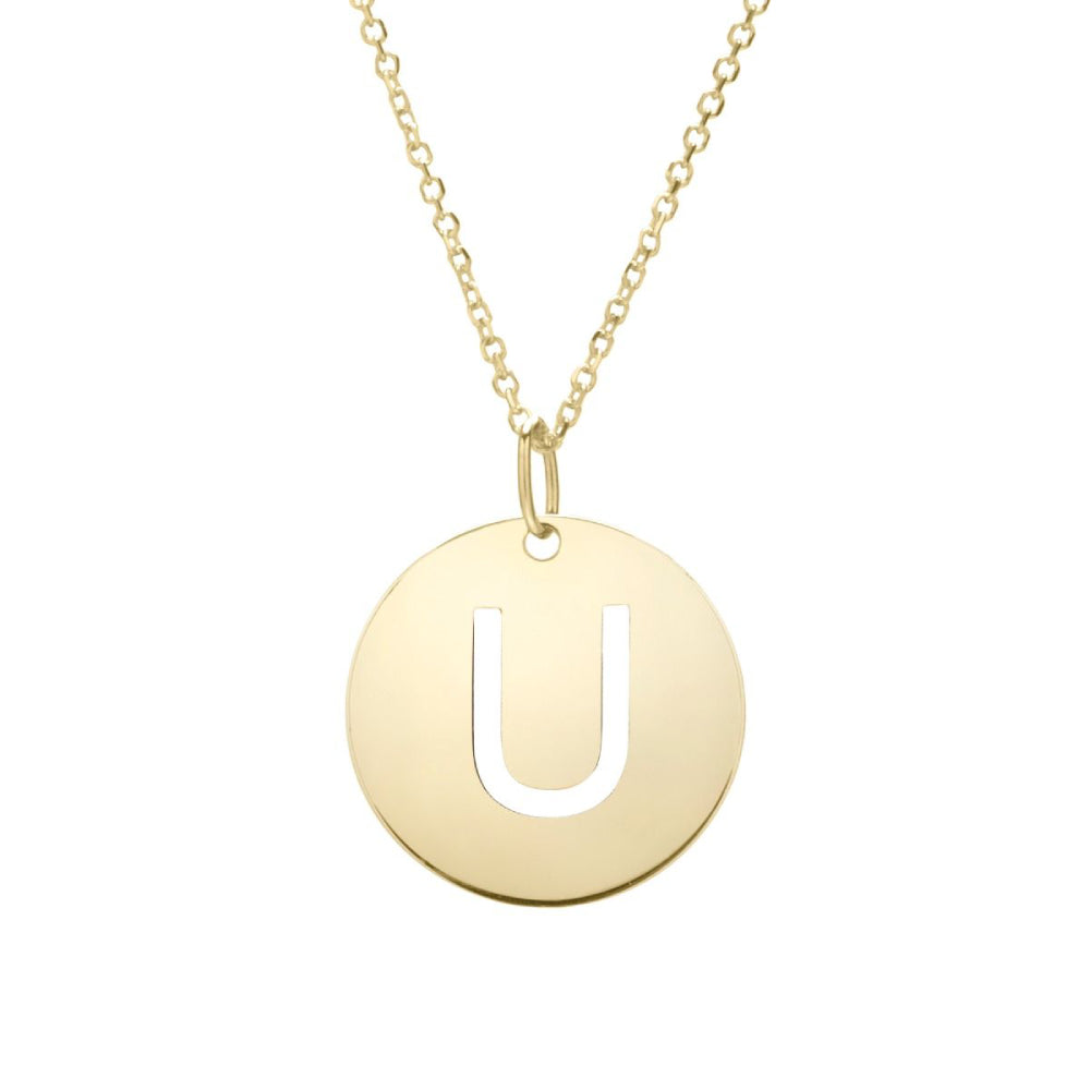 14k Gold Fashion Disc Pendant Initial Series - All Available Letters