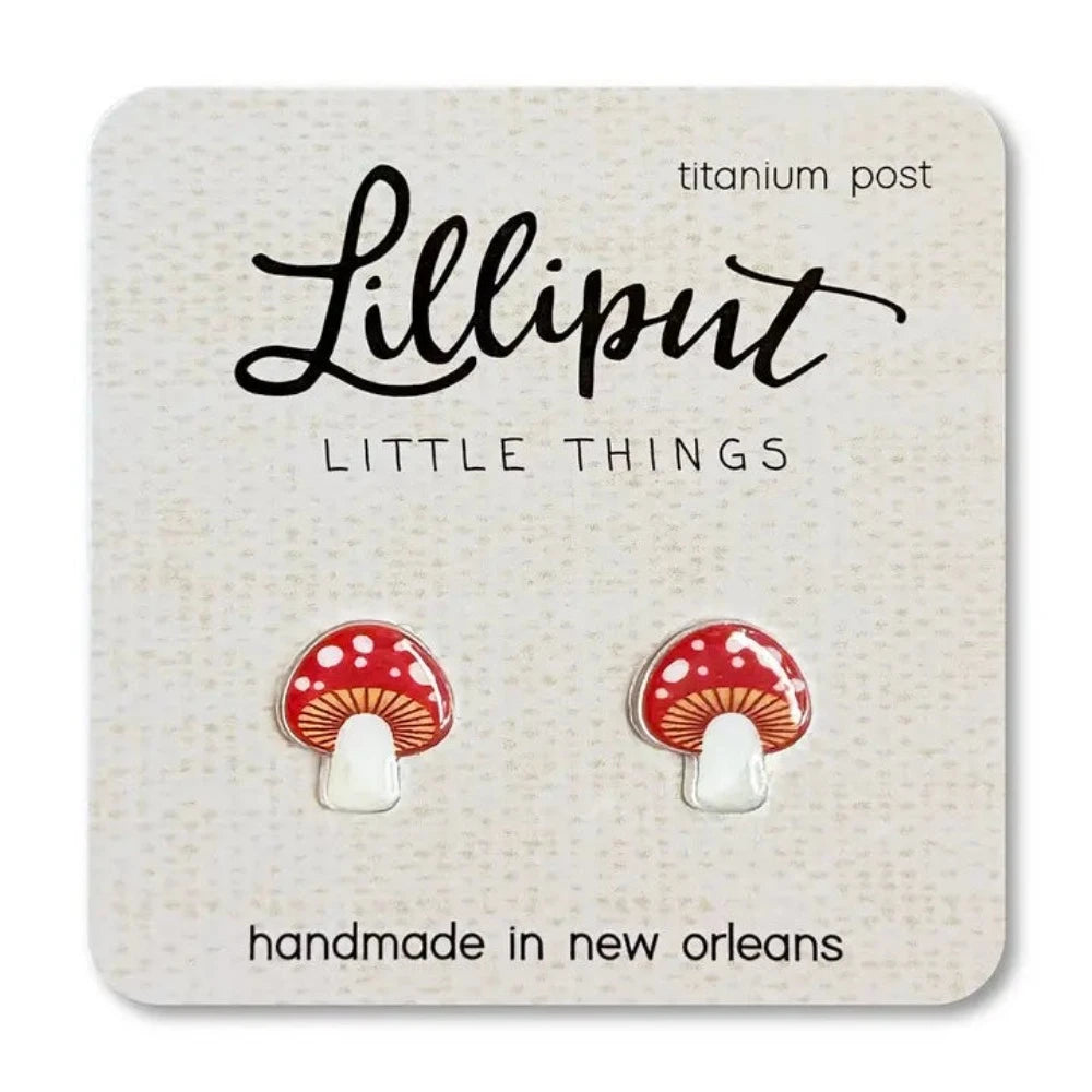 Adorable Lilliput Mushroom Earrings with Medical - Grade Titanium Posts