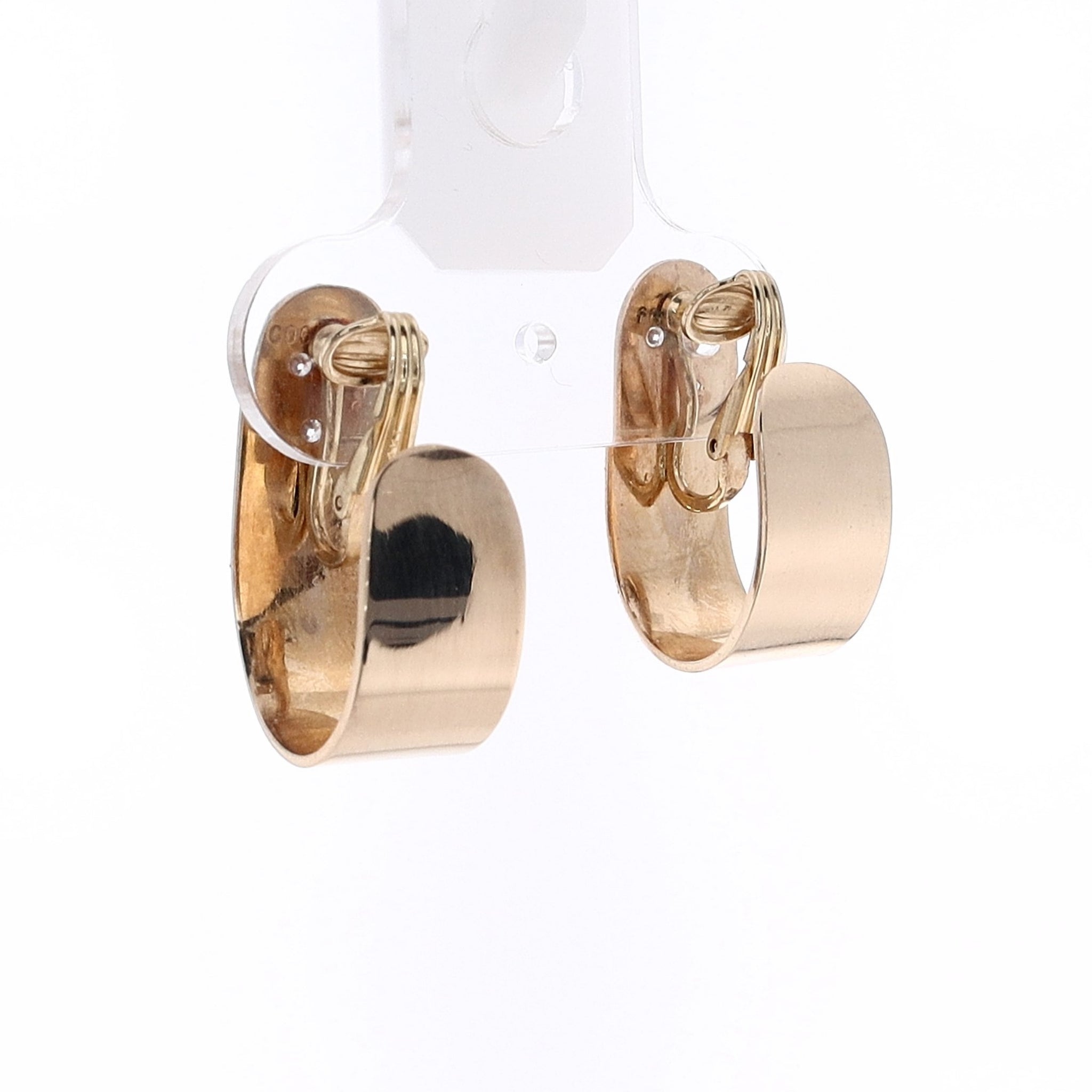 14K Yellow Gold Wide J-Style Clip-On Earrings with 0.20ct Diamonds