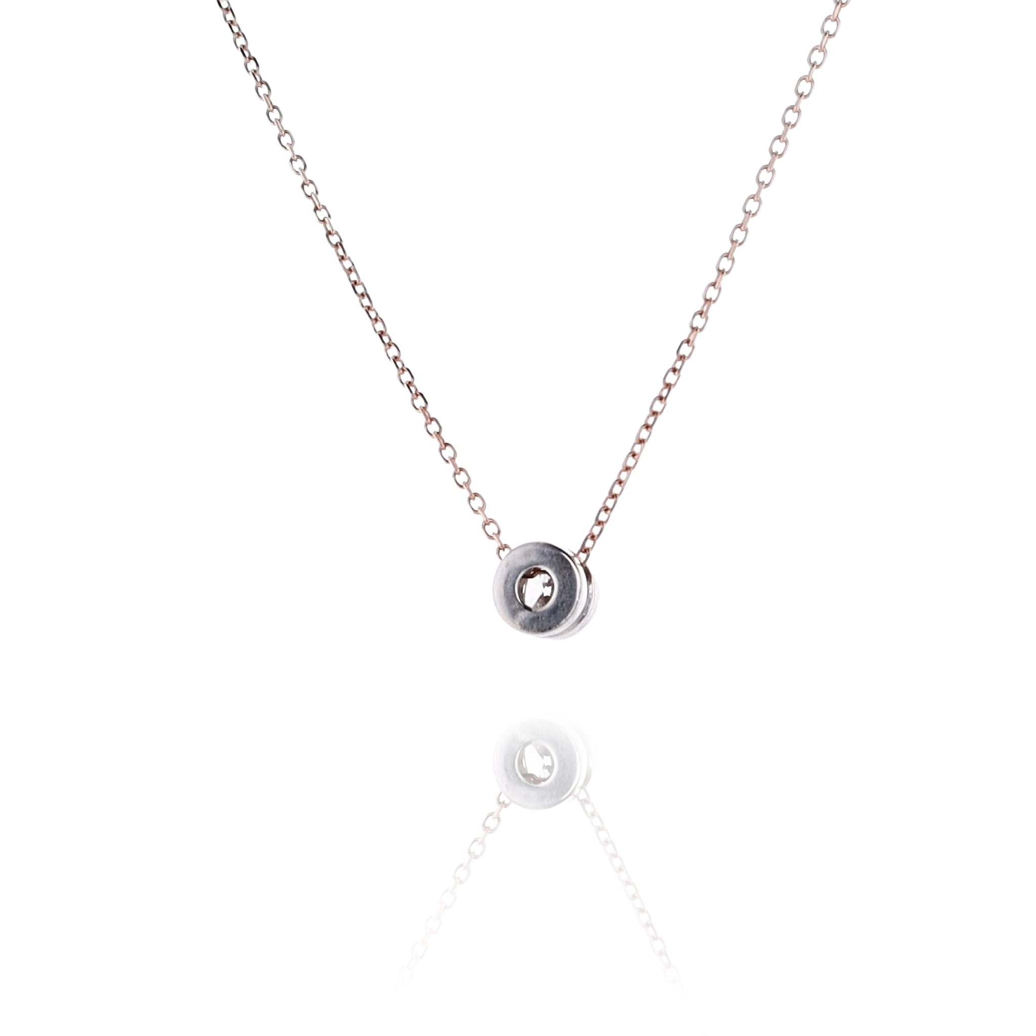 Exquisite 14 Karat Two-Tone Estate White Gold Solitaire Donut Diamond Pendant with Adjustable Rose Gold Chain Necklace