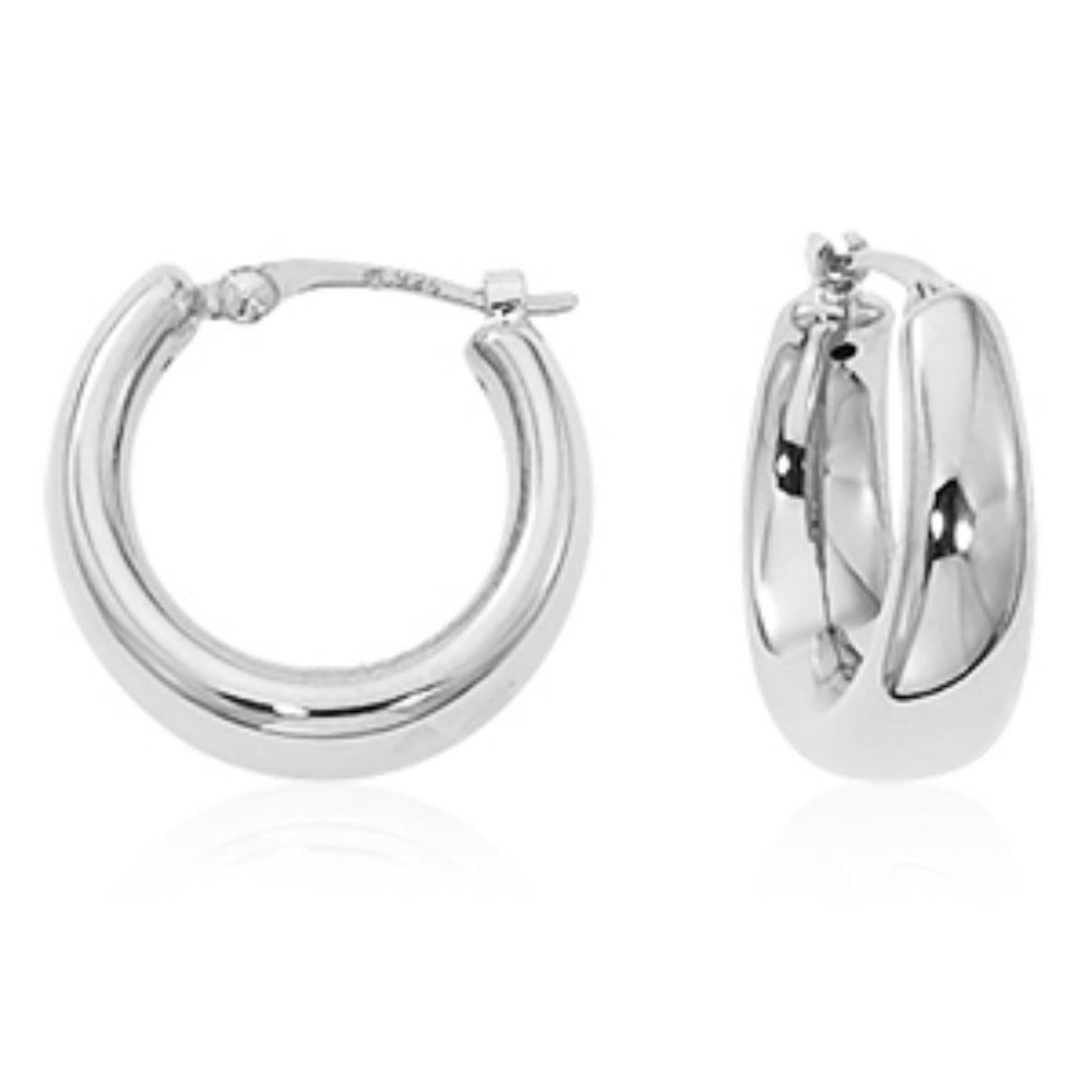 Small 14k White Gold Plain Round Snap - Down Hoop Earrings for Elegant Look