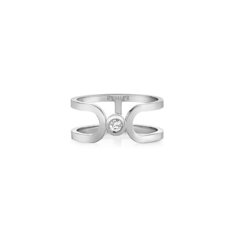 14K Yellow or White Gold Double Loop Bezel Set 0.08ctw Diamond Ring