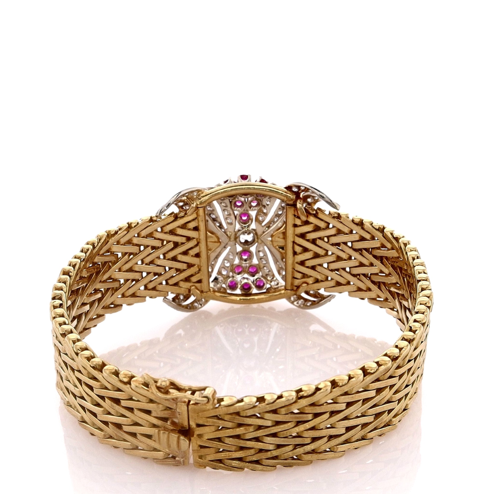 Exquisite 18k Two-Tone Chevron Link Style Diamond and Ruby Jewelry Bracelet