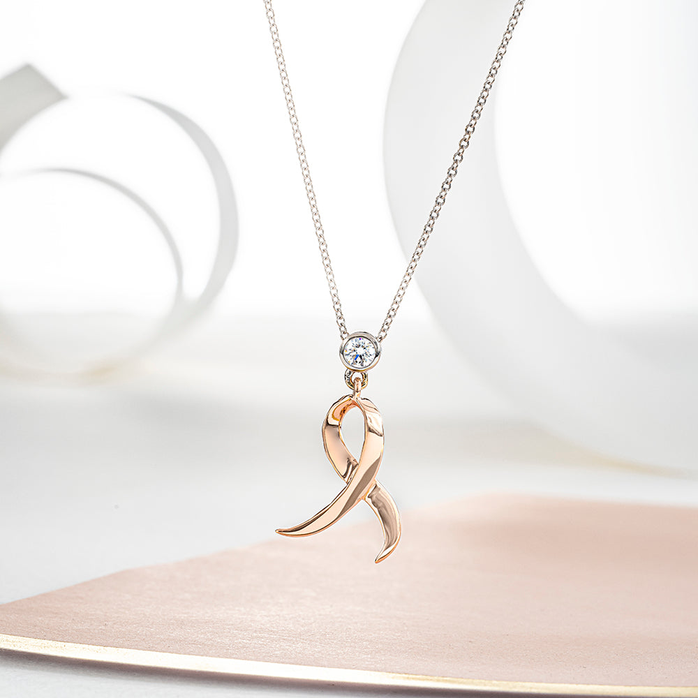 Exquisite 14K Rose and White Gold Shining Strength Diamond Pendant with 18' White Gold Chain