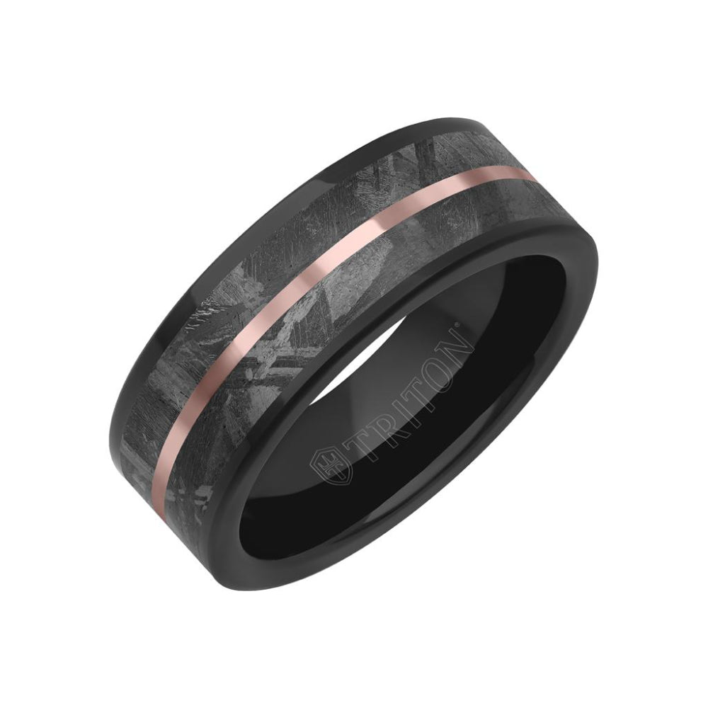 Exquisite Men's 8mm Meteorite-Inlaid Tungsten Carbide Wedding Ring for Symbolizing Lifetime Commitment