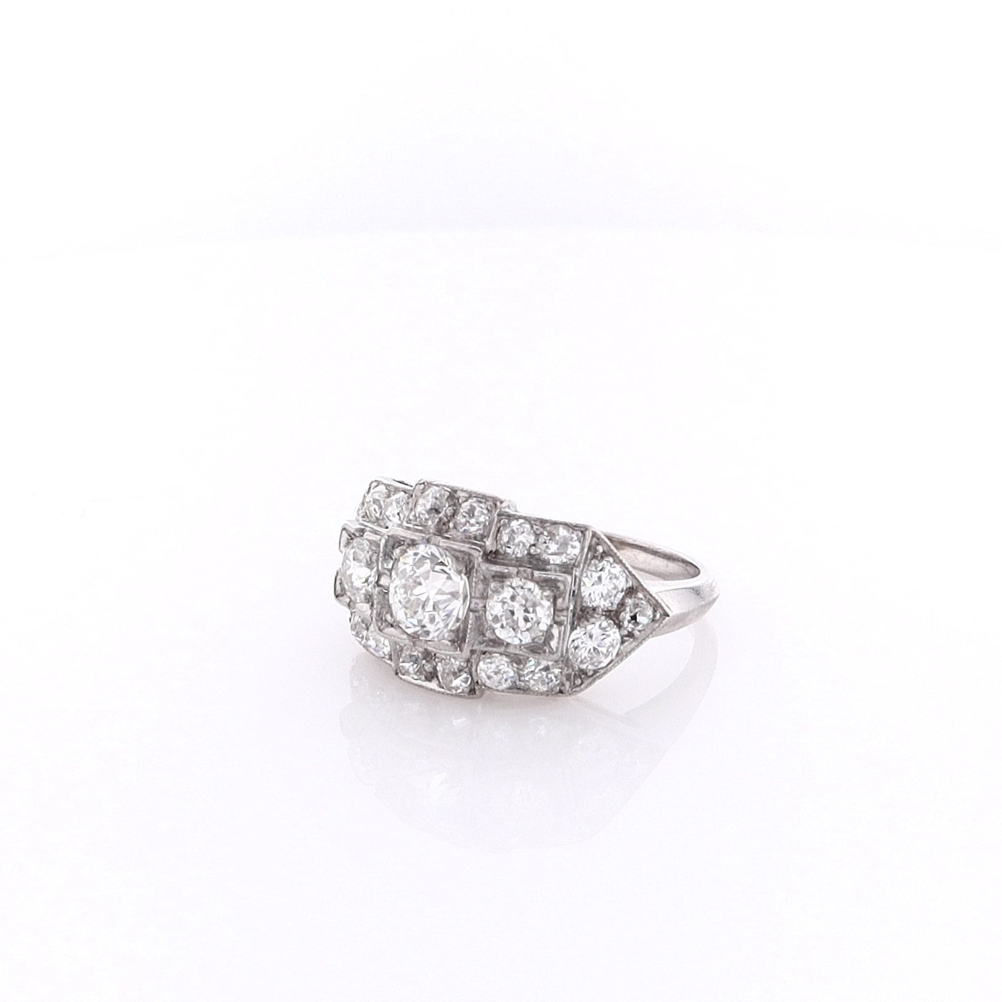 Exquisite Estate 14k White Gold Vintage Old European Cut Diamond Chip Ring for Women