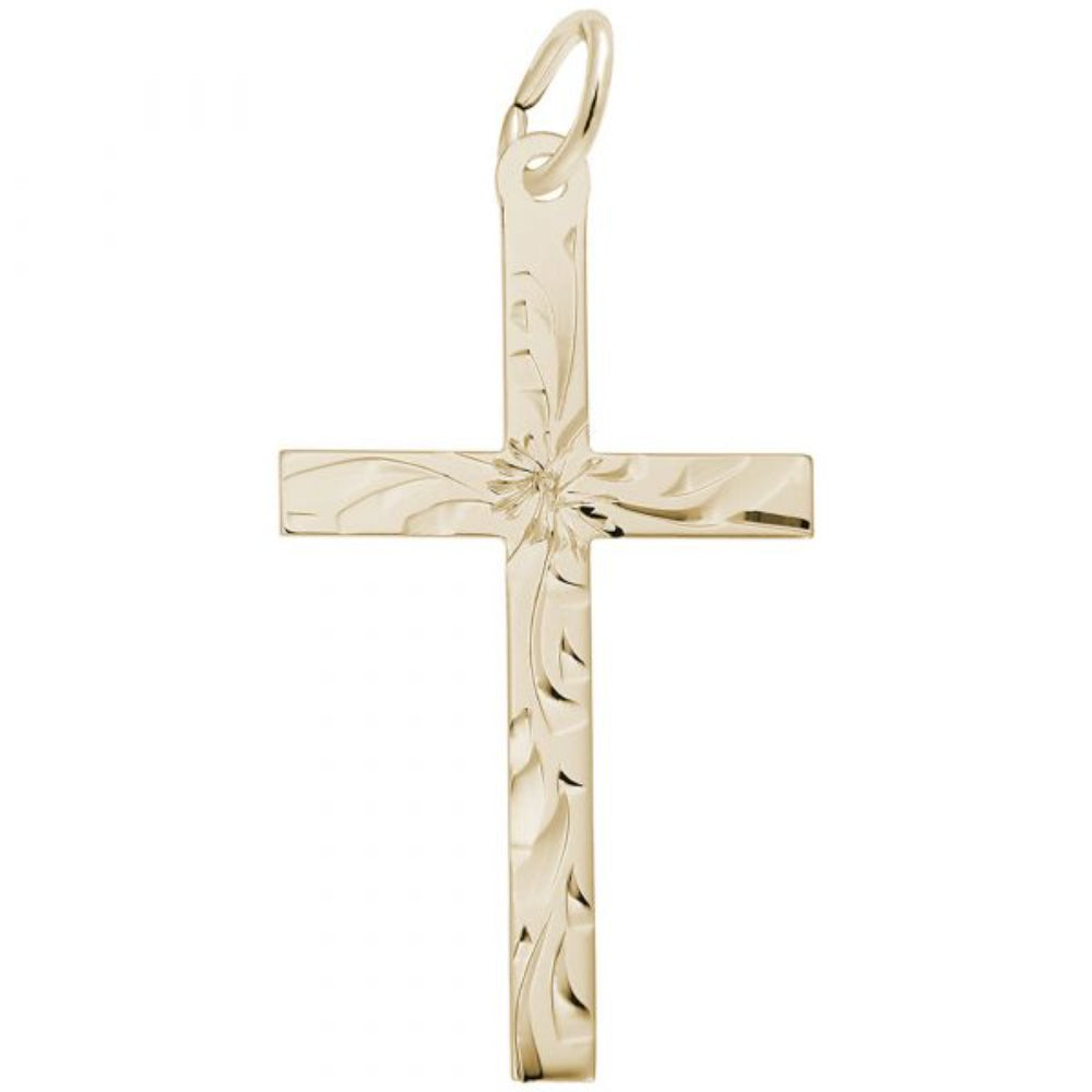 14k Gold Diamond-Cut Christian Cross Charm Jewelry