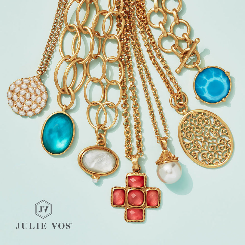 Julie Vos Iridescent Bahamian Blue Fleur - de - Lis Design Statement Necklace for Fashion Lovers