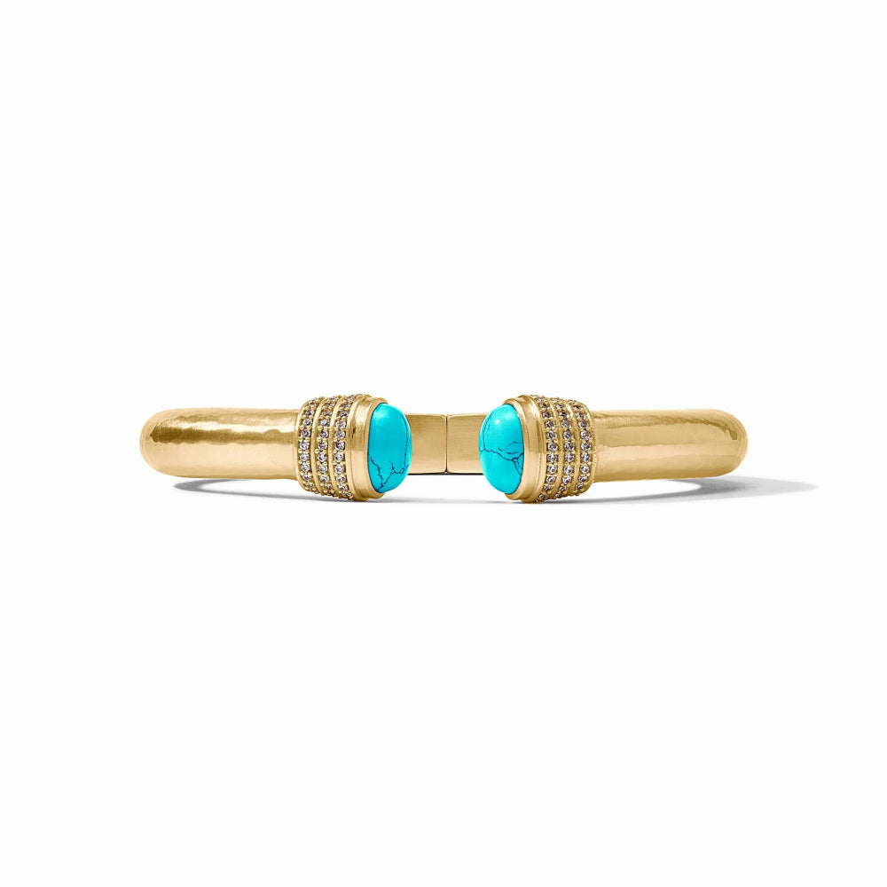 Julie Vos Luna Demi Gold-plated Jewelry Cuff with Faceted Gemstone Endcaps and Pavé Rings