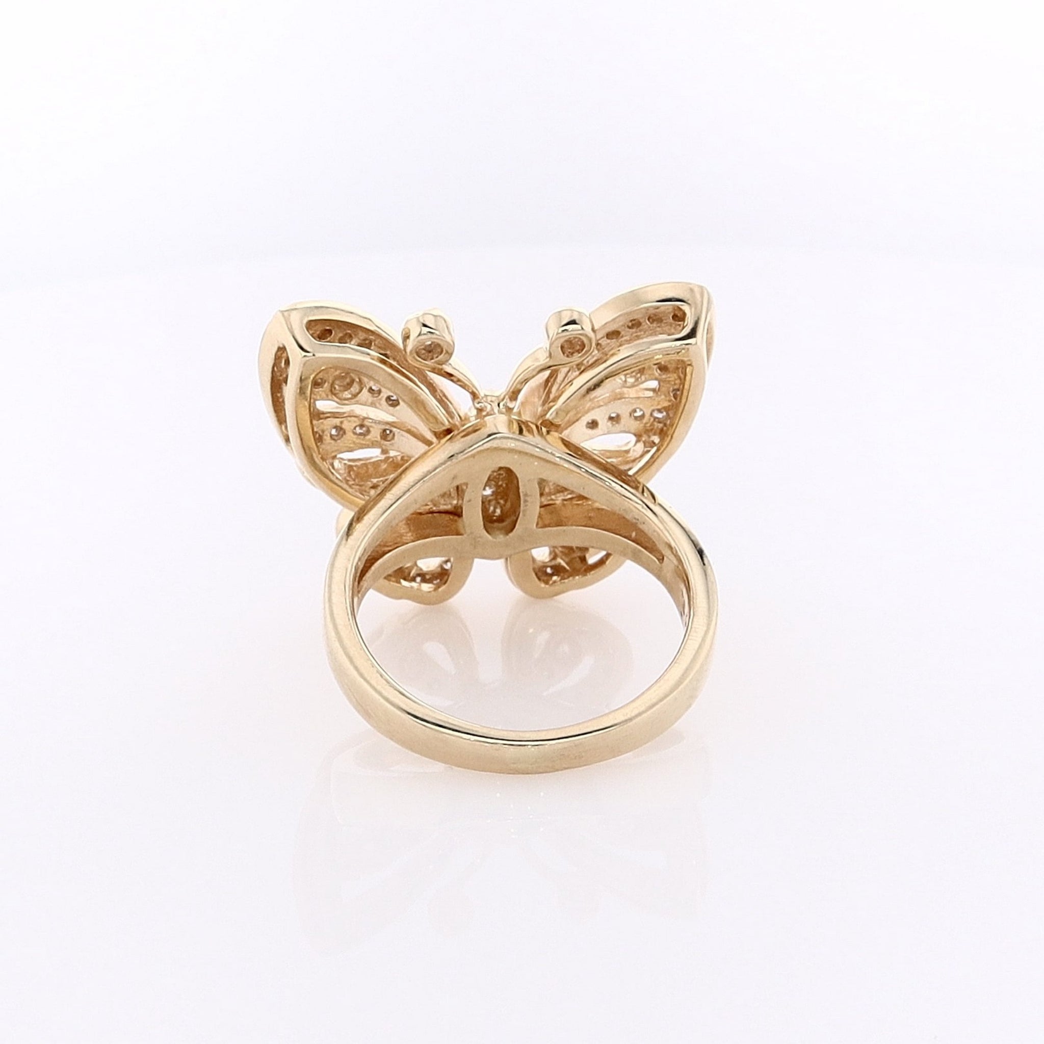 Exquisite Estate 14 Karat Yellow Gold Diamond-Embedded Butterfly-Shaped Ring for Women