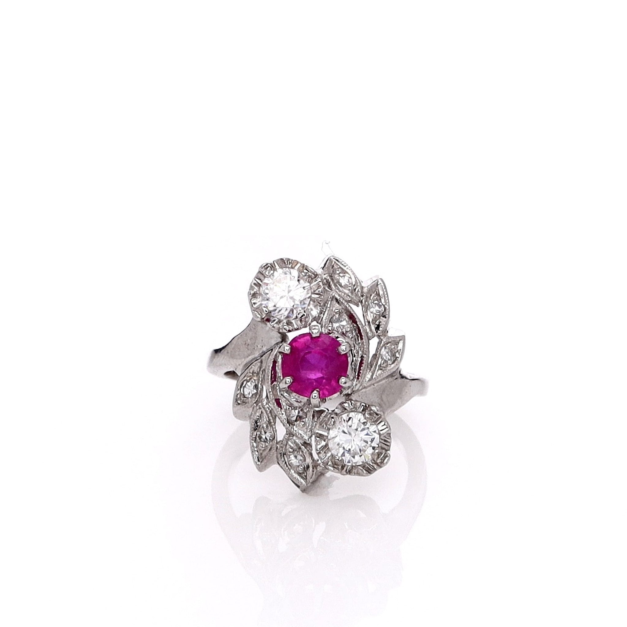 Exquisite Estate 14 Karat White Gold Ruby and Diamond Cocktail Ring for Special Occasions