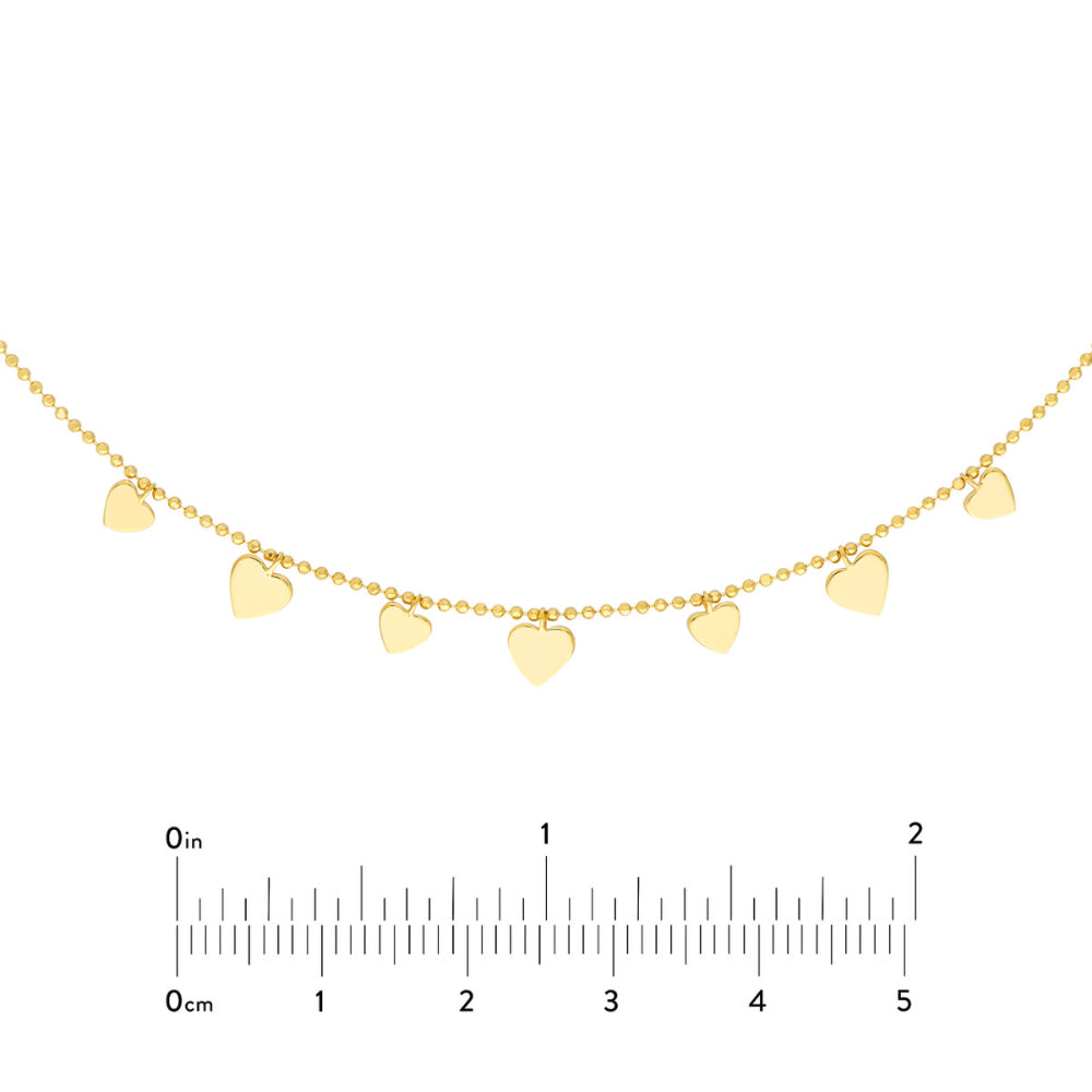 14k Gold Adjustable Dangling Necklace with Alternating Small and Large Hearts