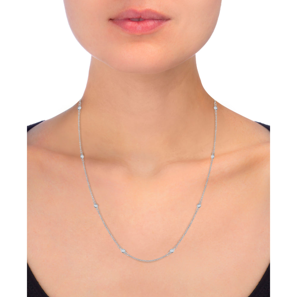 18-Inch 14k White Gold Station Necklace with Brilliant Diamonds