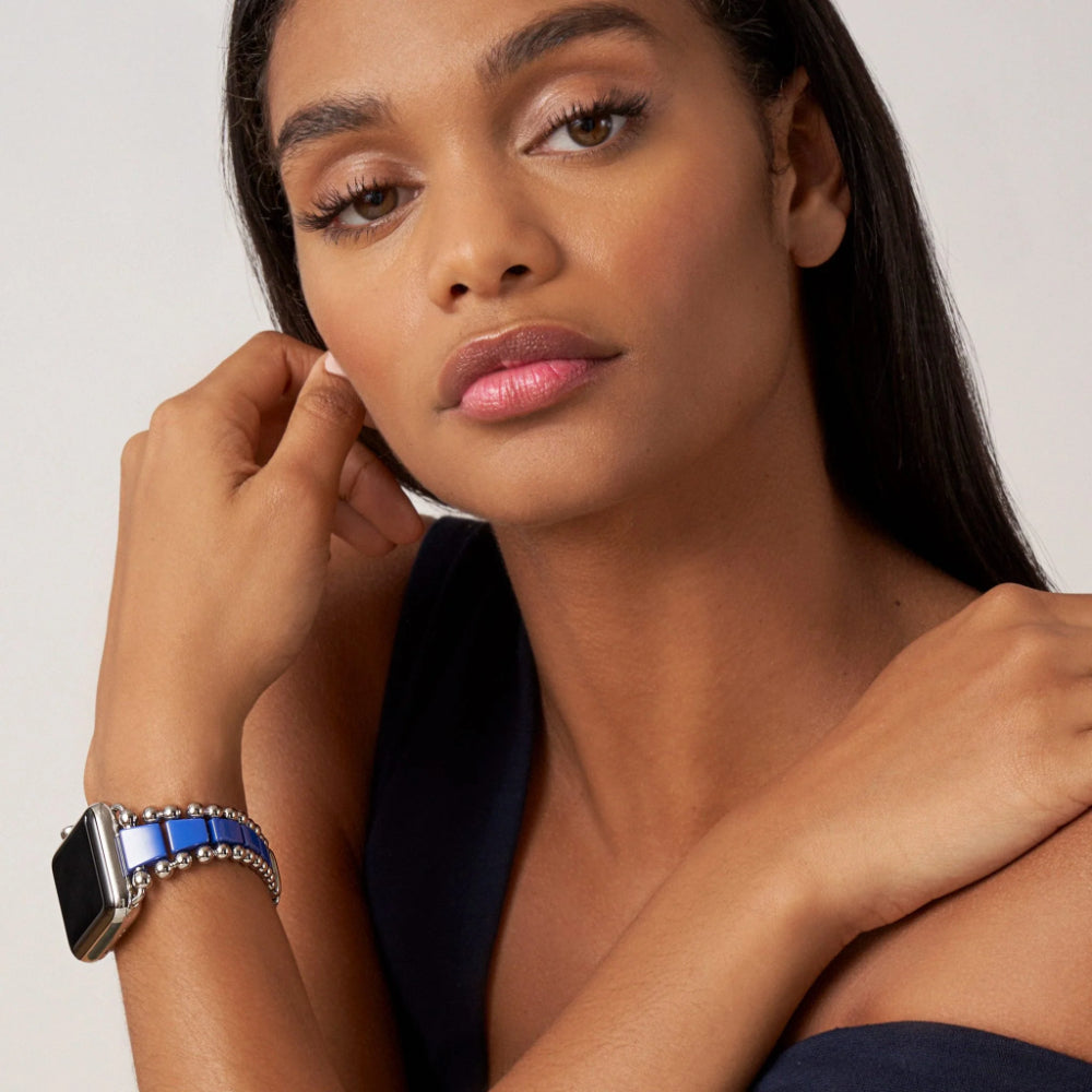 Lagos Premium Smart Caviar Ultramarine Ceramic and Stainless Steel Apple Watch Bracelet with Adjustable Size from 42mm to 49mm