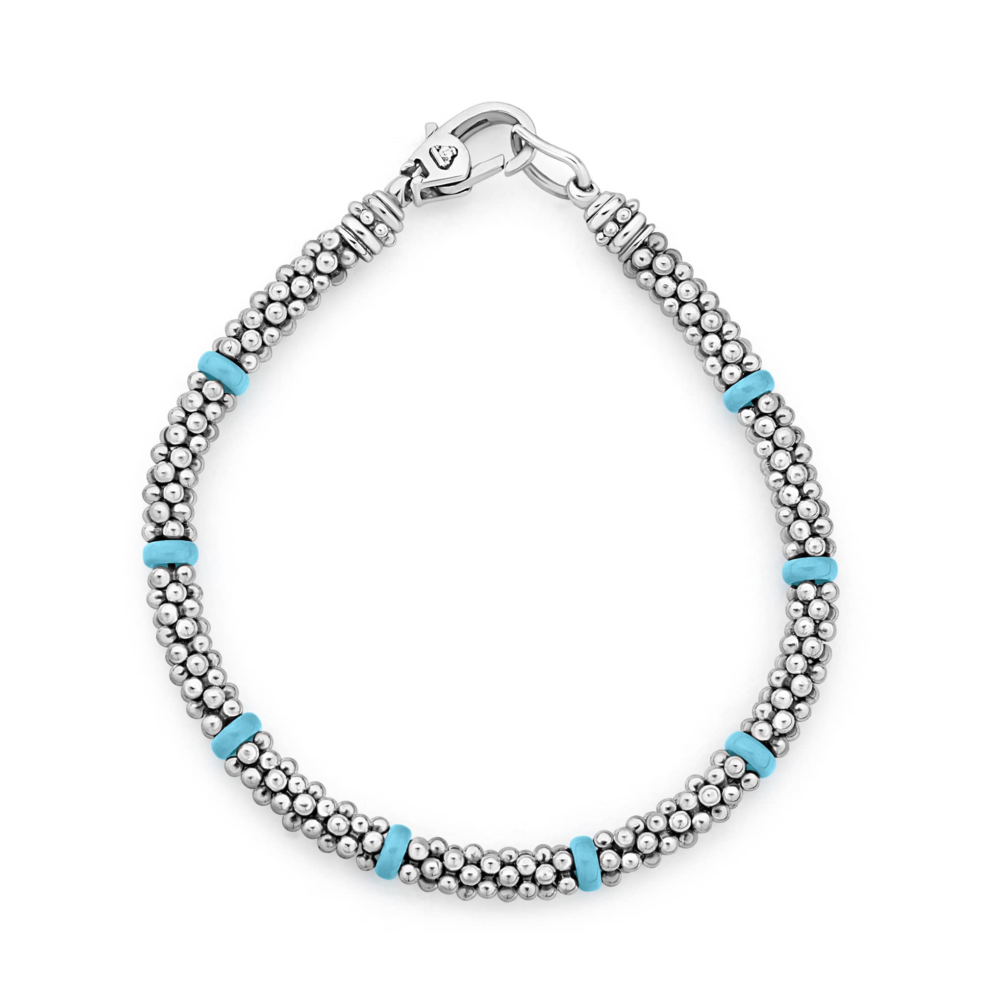 Lagos Blue Caviar Stainless Steel 5mm Ceramic Beaded Bracelet, Size Large (8)