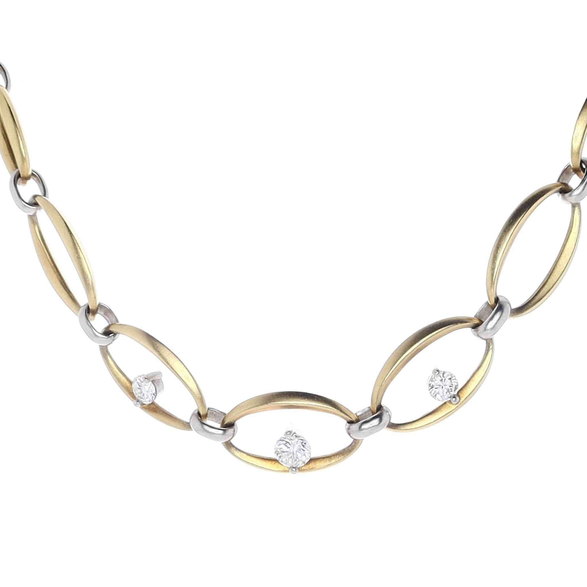 18k Yellow Gold and Platinum Graduated Oval Link Diamond Necklace, 16.5