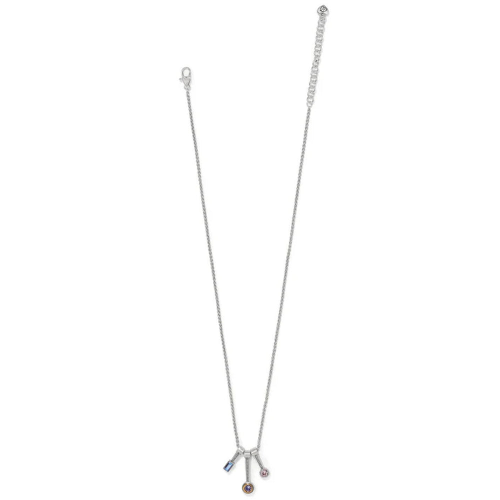 Artisan-Style Brighton Gold-Polished Halo Trio Necklace with Purple and Blue Crystals