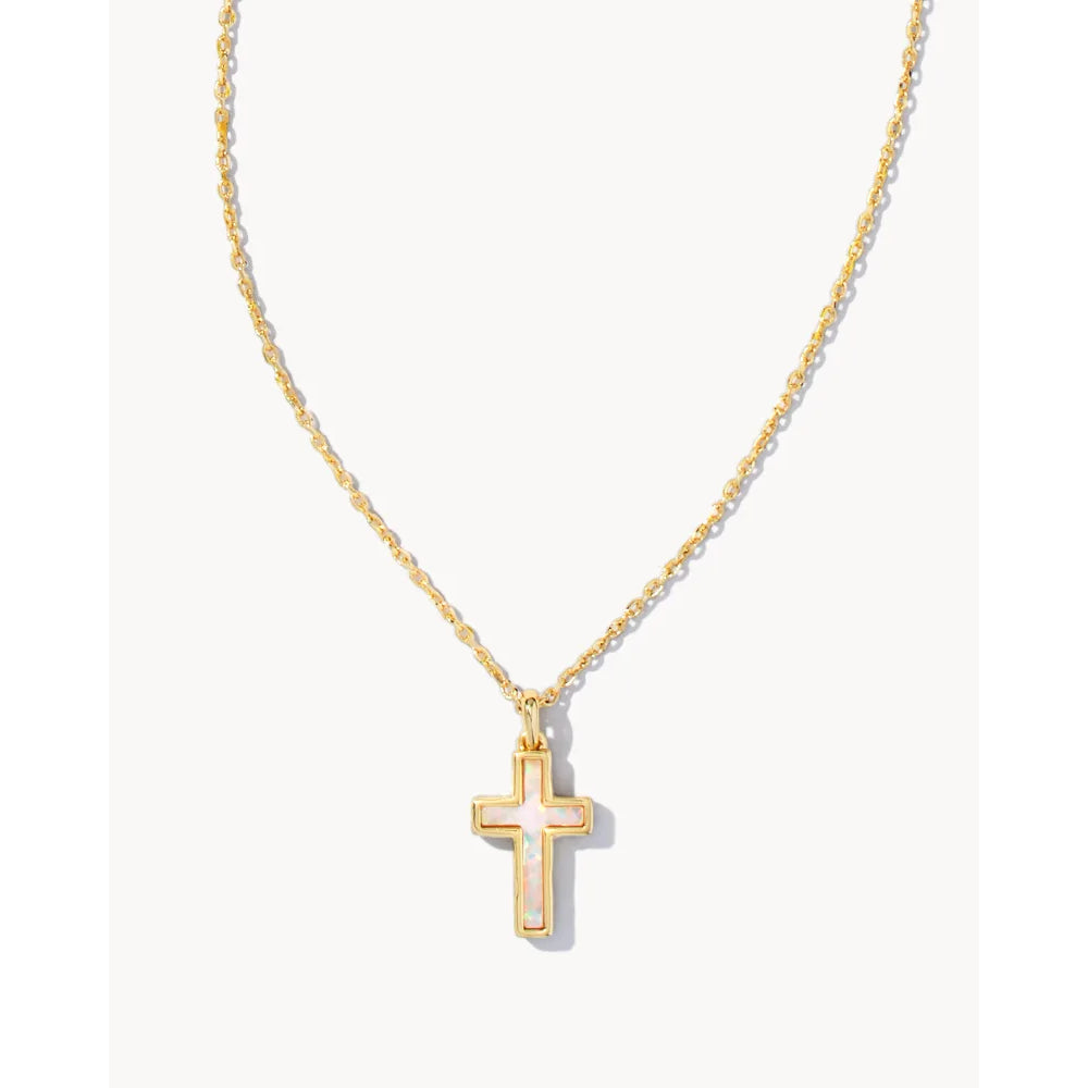 Kendra Scott 14k Gold Plated Brass Cross Pendant Necklace with Kyocera Opal