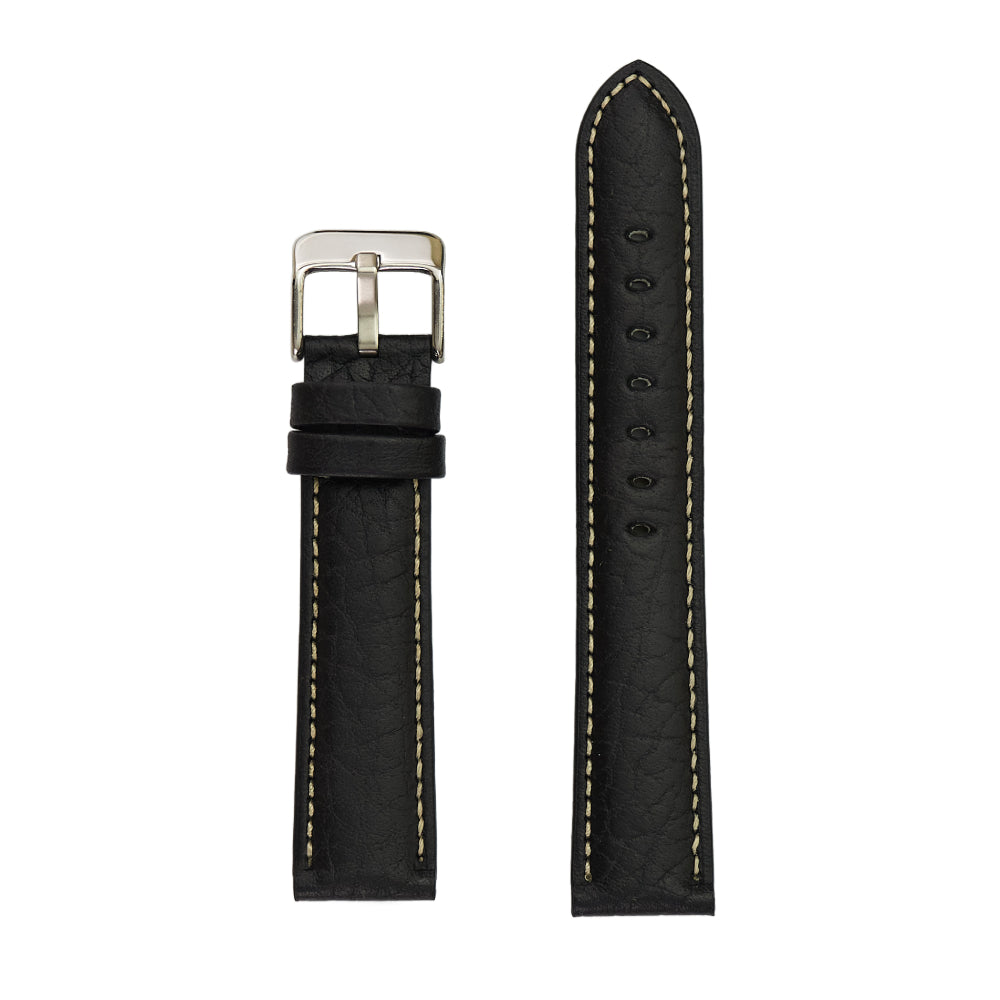 Black Men's Watch Band Crafted from Genuine Shrunken Grain Leather