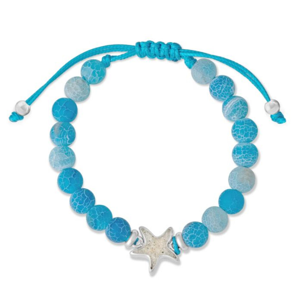 Adjustable Dune Beaded Bracelet with Starfish Design and Weathered Agate Gemstones